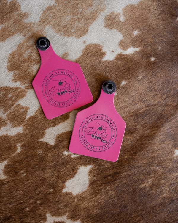 Cattle Tag Keyring Vinyl Pink