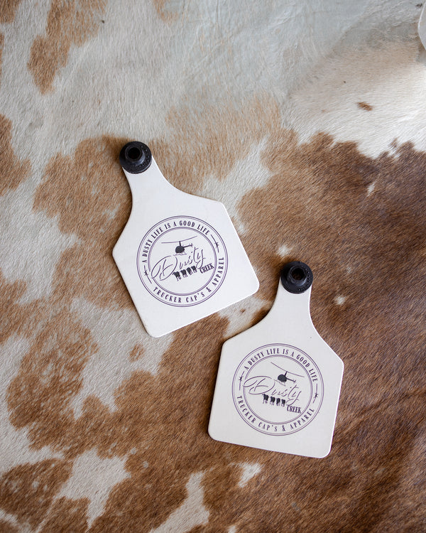Cattle Tag Keyring Vinyl White LARGE