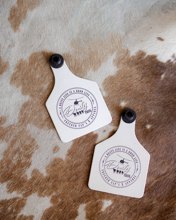 Cattle Tag Keyring Vinyl White LARGE
