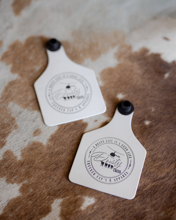 Cattle Tag Keyring Vinyl White LARGE