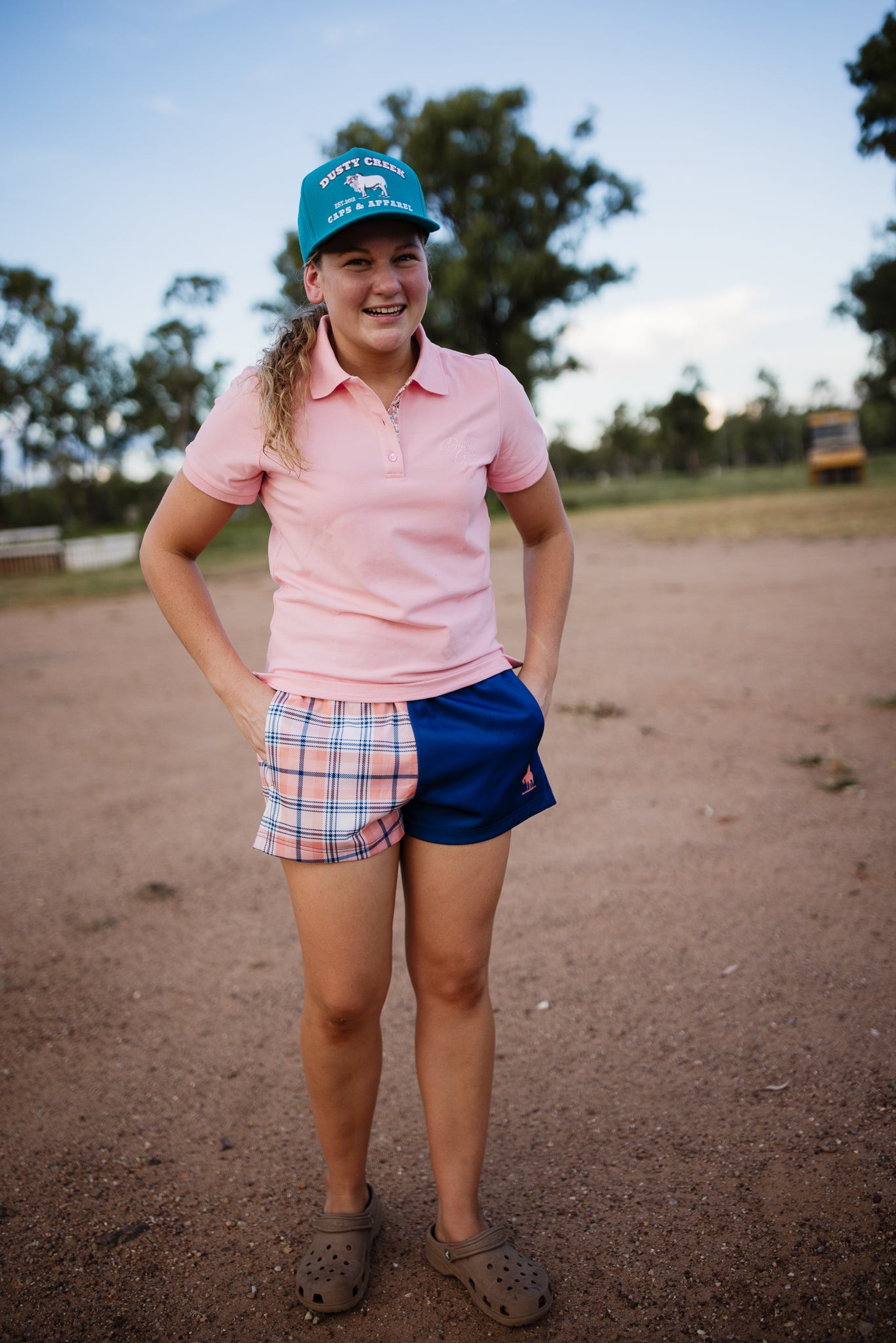 Footy Short Ladies Peach Plaid - Main Image
