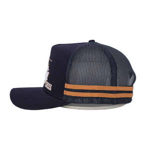 Aussie Profile Trucker Cap - Quality cotton, mesh back, adjustable snapback, unisex, two stripe design