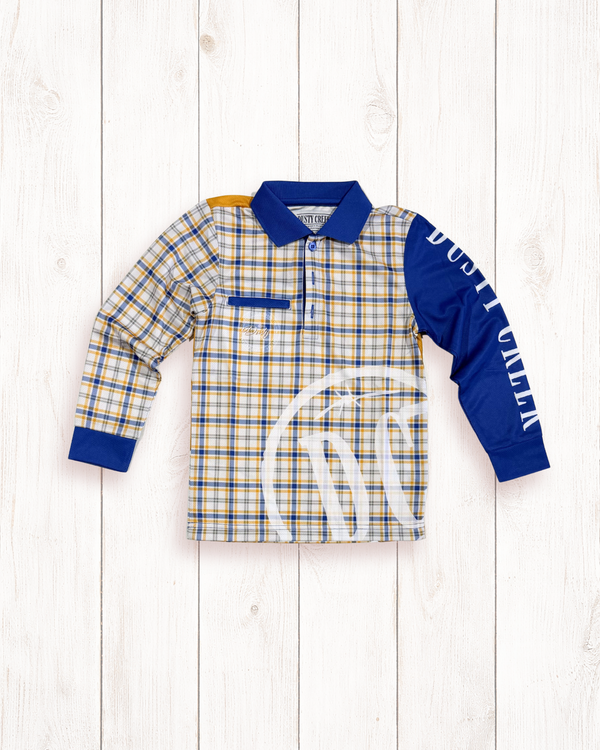 Kids Fishing Shirt - Gold Navy Check