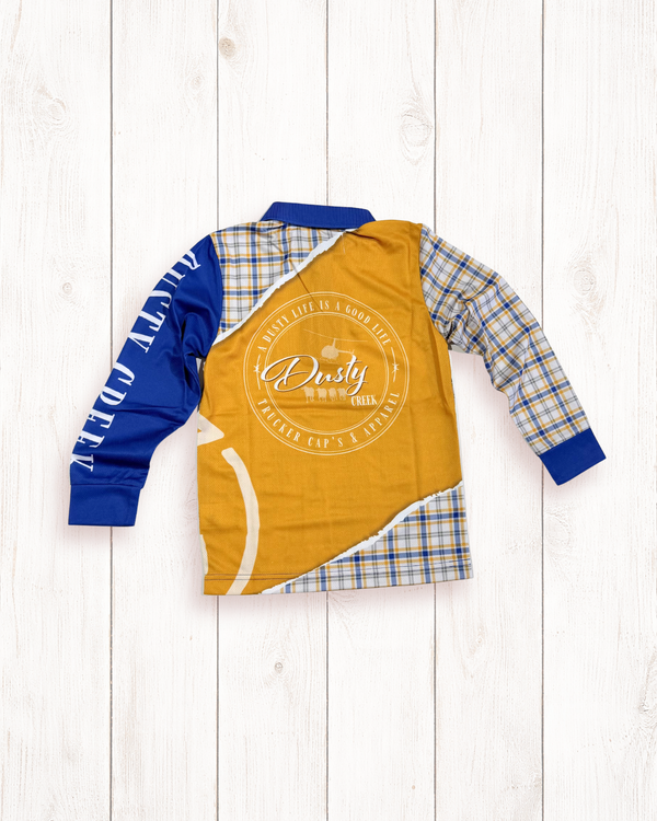 Kids Fishing Shirt - Gold Navy Check