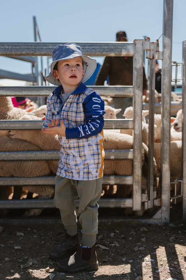 Kids Fishing Shirt - Gold Navy Check