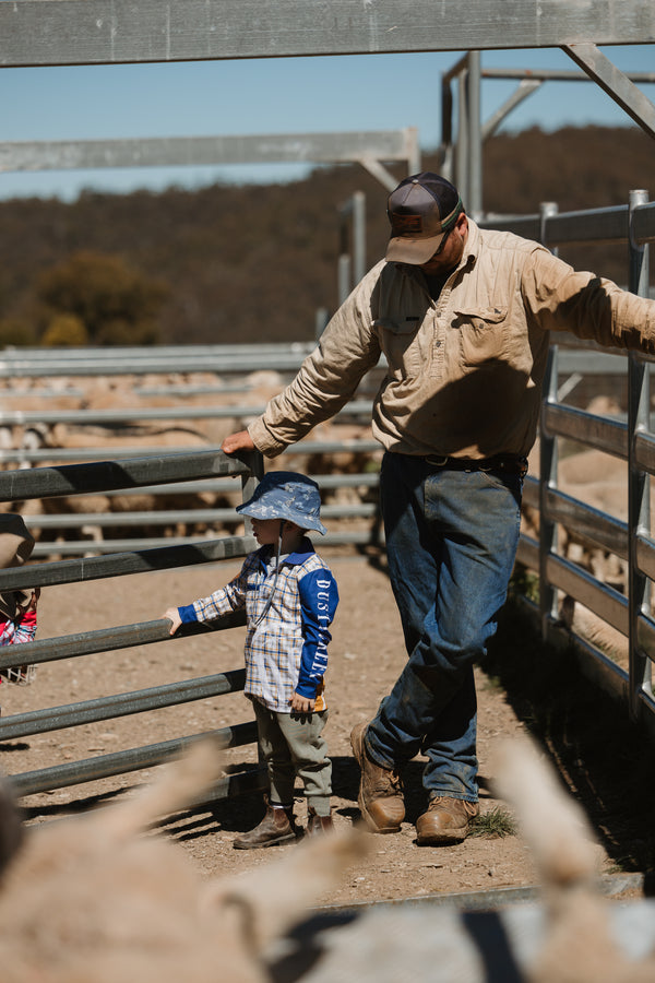 Kids Fishing Shirt - Gold Navy Check