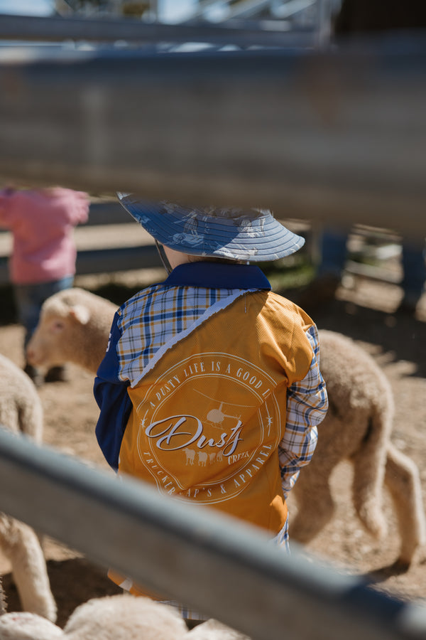 Kids Fishing Shirt - Gold Navy Check