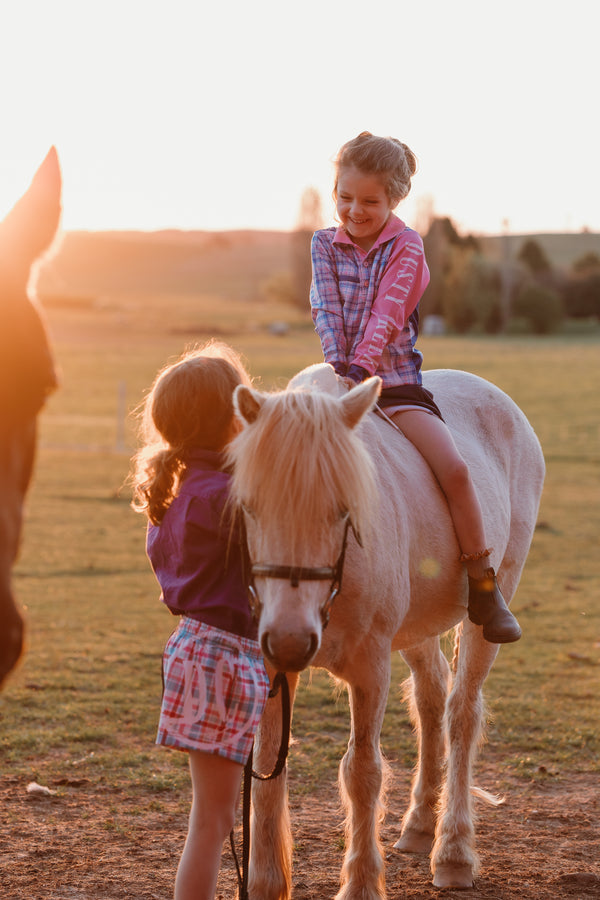 Girls Footy Short - Pink & Blue