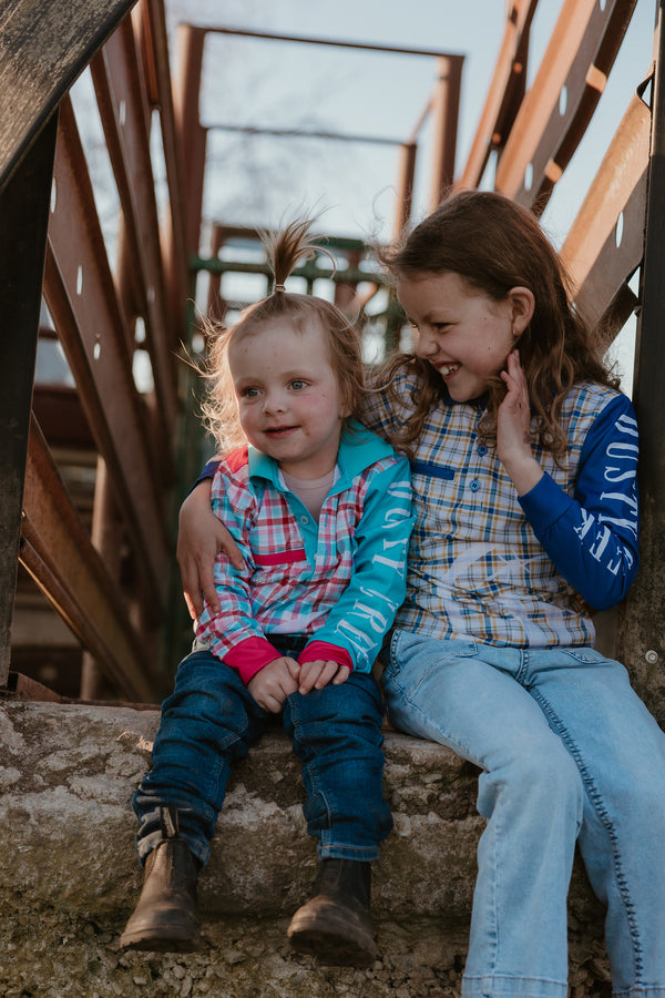 Kids Fishing Shirt - Gold Navy Check