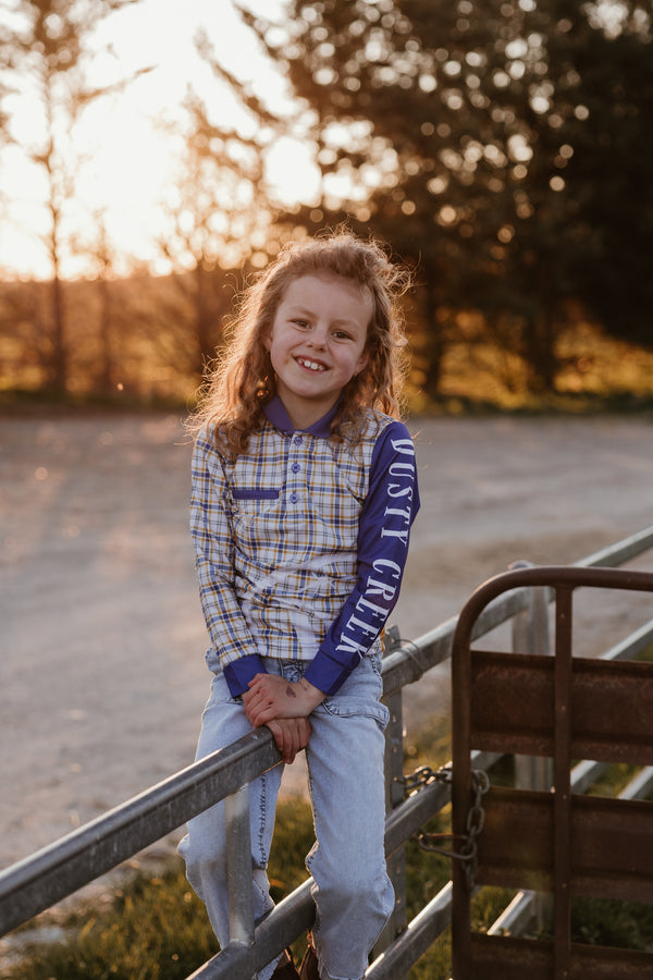 Kids Fishing Shirt - Gold Navy Check