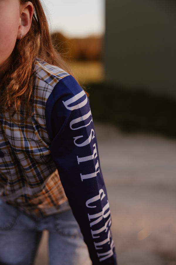 Kids Fishing Shirt - Gold Navy Check