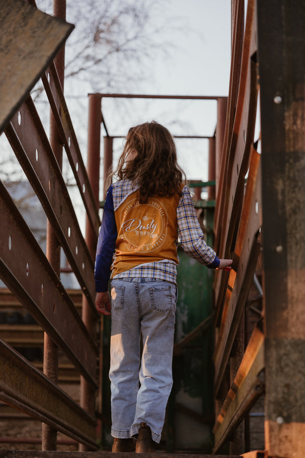 Kids Fishing Shirt - Gold Navy Check