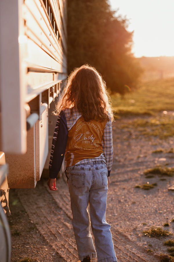 Kids Fishing Shirt - Gold Navy Check