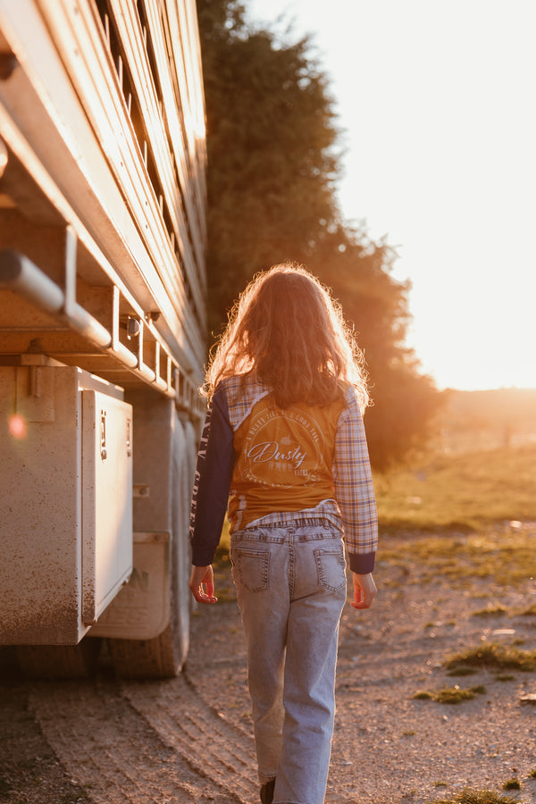 Kids Fishing Shirt - Gold Navy Check