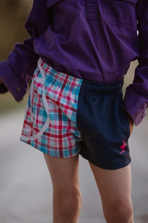 Girls Footy Short - Pink & Blue