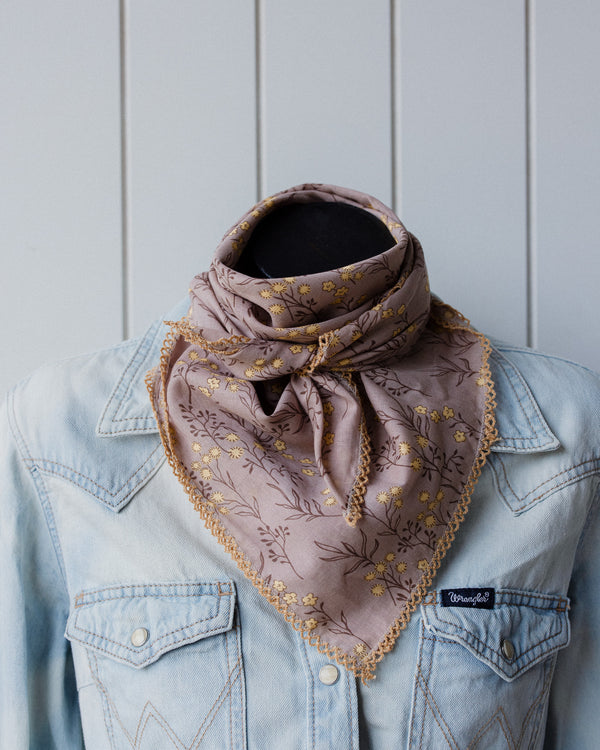 Laced Trim Scarf Coffee Floral