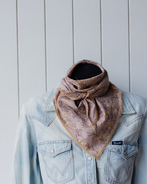 Laced Trim Scarf Coffee Floral