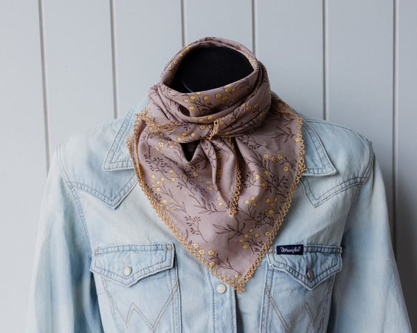 Laced Trim Scarf Coffee Floral