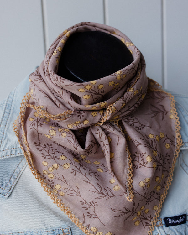 Laced Trim Scarf Coffee Floral