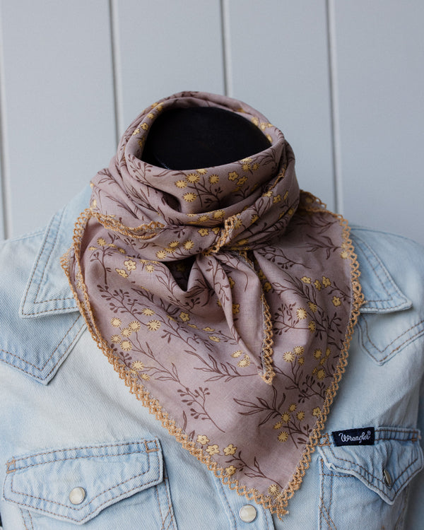 Laced Trim Scarf Coffee Floral