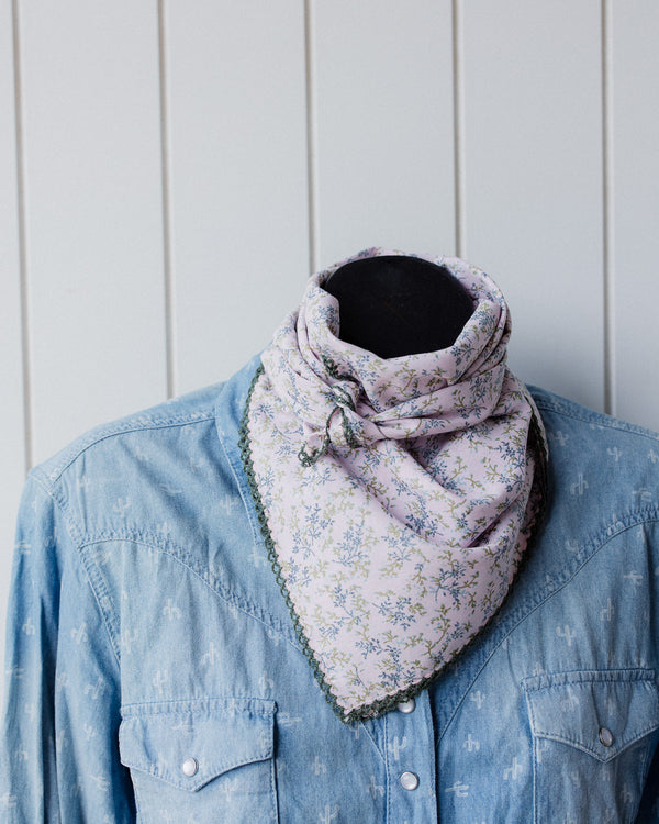 Laced Trim Scarf Pink & Olive