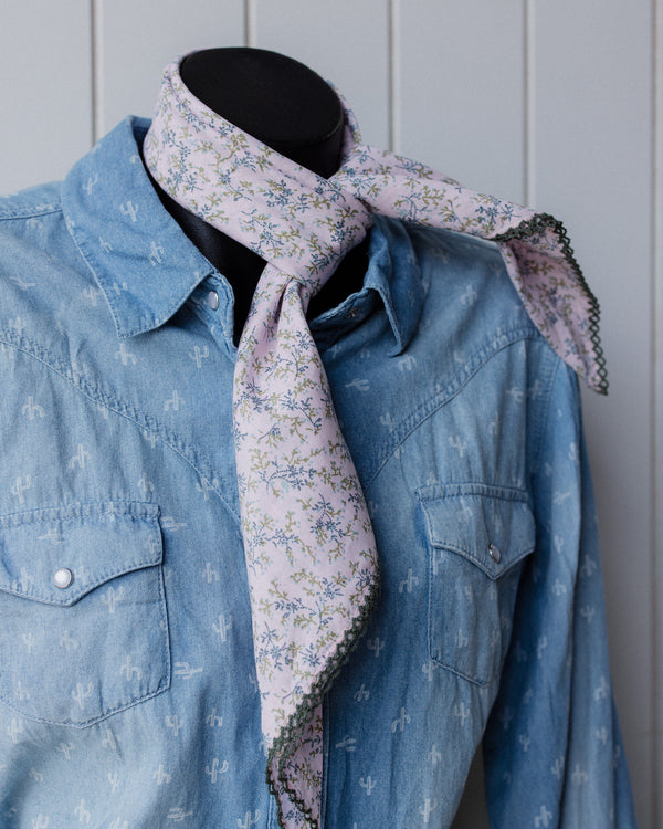 Laced Trim Scarf Pink & Olive