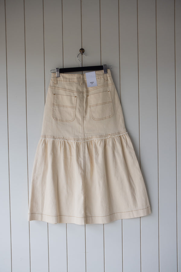 Cream Denim Split Front Skirt