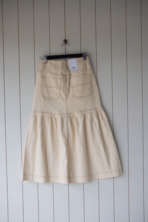 Cream Denim Split Front Skirt