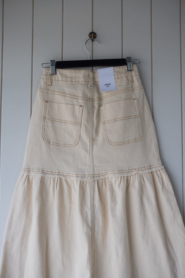 Cream Denim Split Front Skirt
