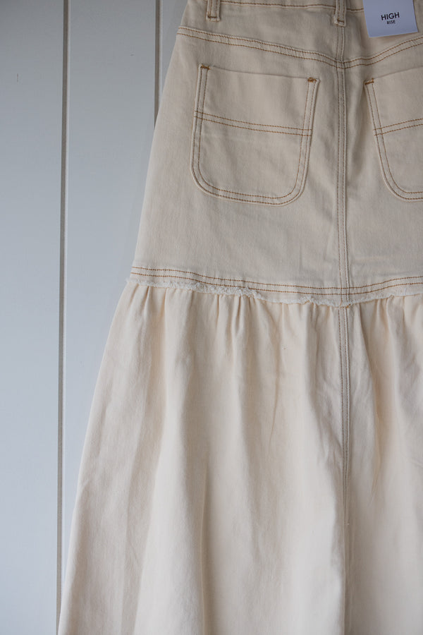 Cream Denim Split Front Skirt