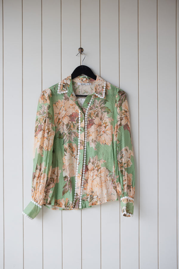 Callie Green Floral Blouse