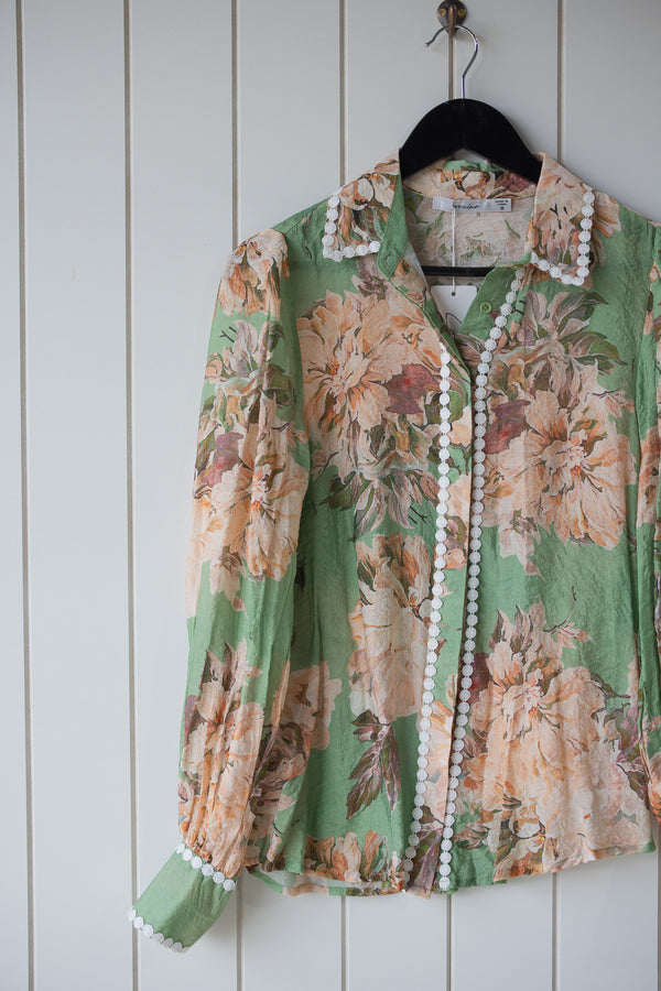 Callie Green Floral Blouse