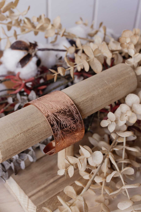 Copper Filligree Tooled Wide Cuff